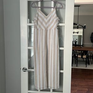 White & cream stripped Lenin Jumpsuit